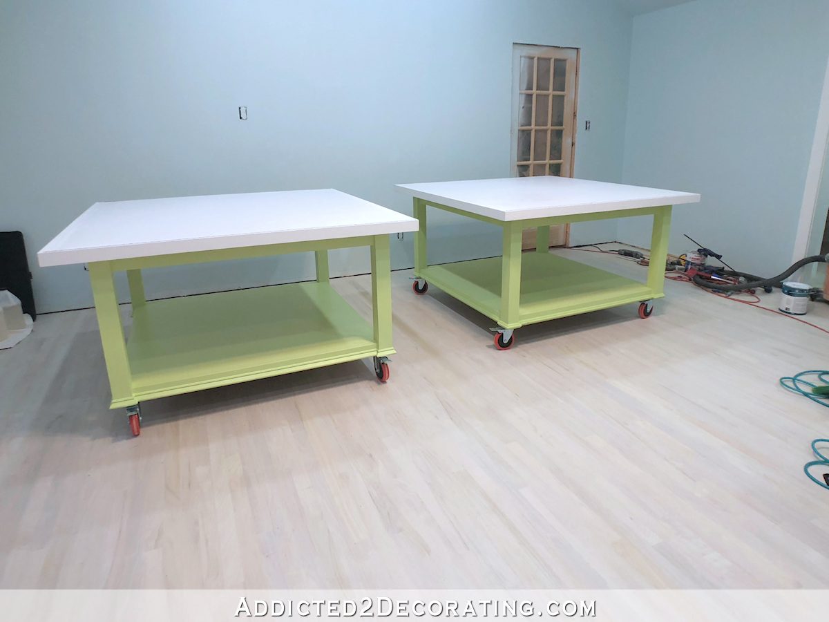 large DIY workroom craft table -- two tables that can be clamped together to form one huge table - 9
