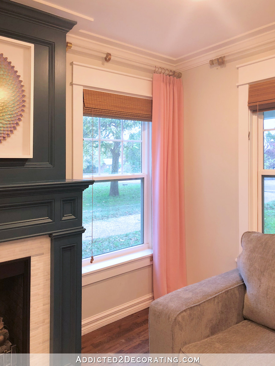 new pink unlined drapery panel in living room